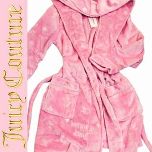 Juicy Couture Logo Embossed Rhinestone Outlined Plush Hooded Robe